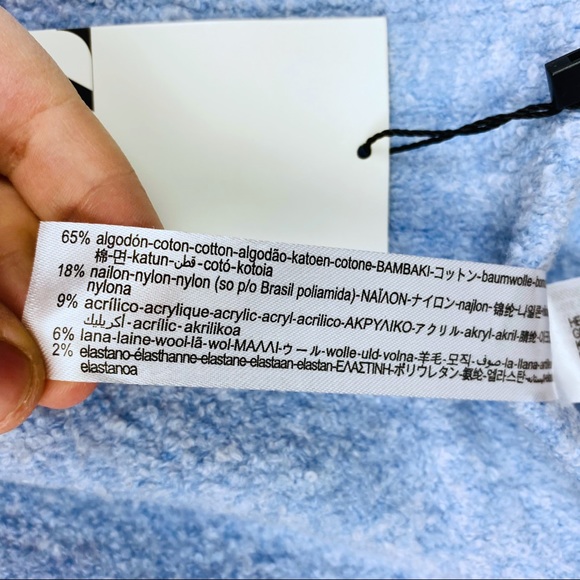 ZARA Wool High Waisted Wide Leg Textured Knit Pull On Trouser Lounge Pants Blue - Picture 16 of 16